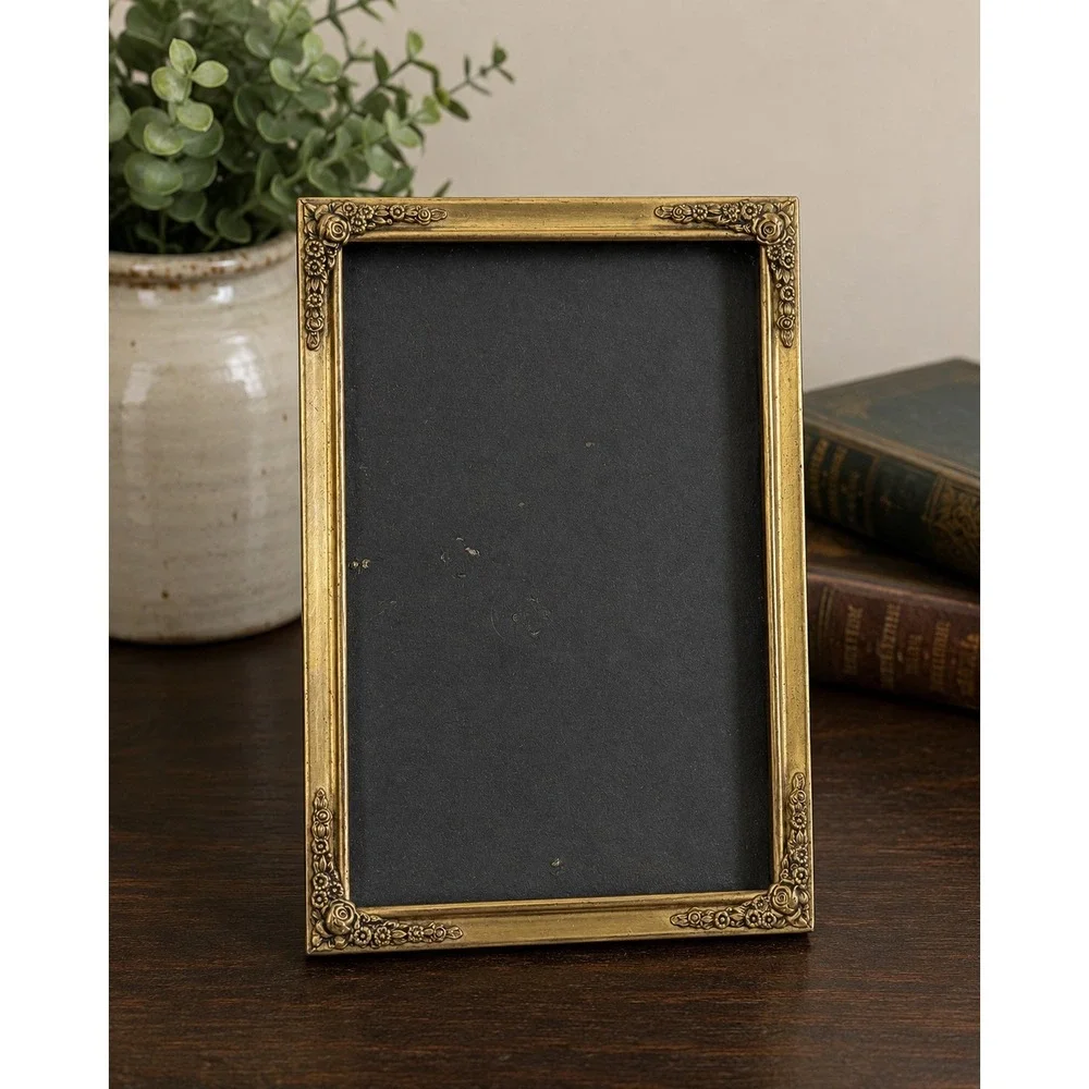 Vintage Brass Ornate Floral Rose Picture Frame Gold Tone 5x7 Tabletop Wall Hang